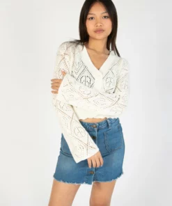 Ivory Bell Sleeve Pointelle Cardigan