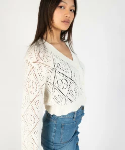 Ivory Bell Sleeve Pointelle Cardigan -US Clothing Shop 176 2408 IvoryBellCardiSide 4477 94567.1689269981