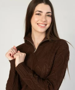 Cable Stitch Cardigan -US Clothing Shop 176 2417 BrownCableSweatFront3 00693.1695999905