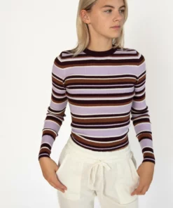 Purple Striped Pullover Sweater