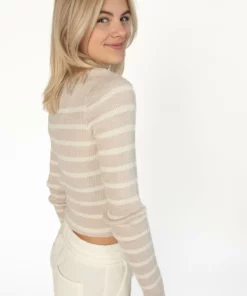 Heather Striped Mock Neck Sweater -US Clothing Shop 176 2422 BeigeSweatSide 27209.1691638520