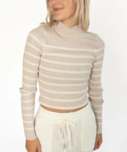 Heather Striped Mock Neck Sweater