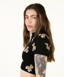 Black Short Sleeve Teddy Bear Sweater