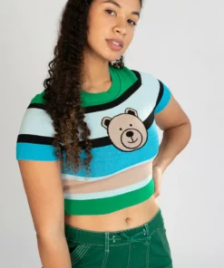 Short Sleeve Striped Teddy Bear Sweater -US Clothing Shop 176 2479 TeddySweatFront 49614.1696610992