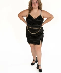 Extended Sizes Black Slip Mini Dress