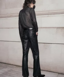 High Waisted Pin Tuck Slim Fit Flare Leather Trousers -US Clothing Shop 3 7c61d606 6de8 4132 bae9 0b653f2ccdd5