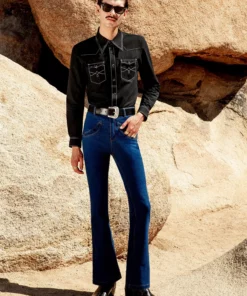 Blue Denim Western Pocket Flare Jeans