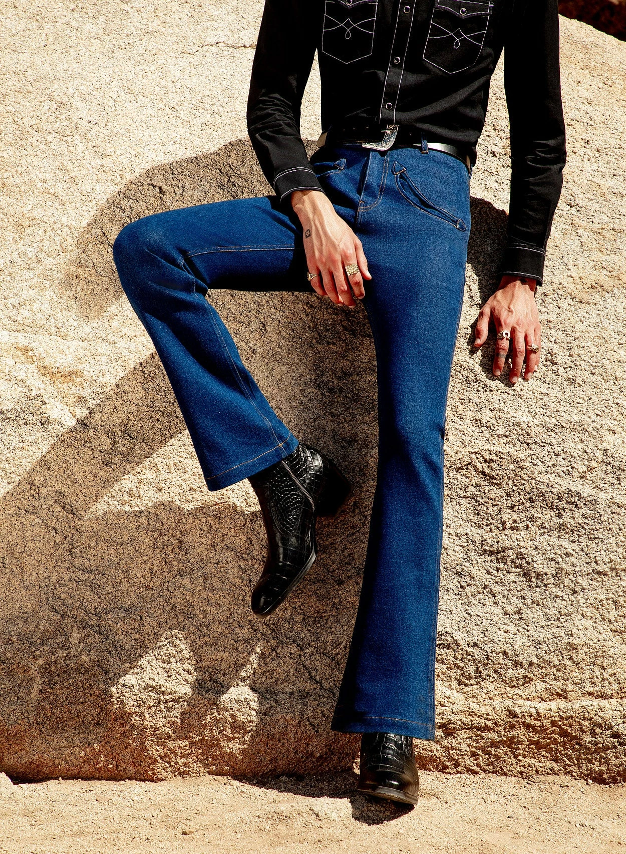 Blue Denim Western Pocket Flare Jeans 4 Blue Denim Western Pocket Flare Jeans - Image 4