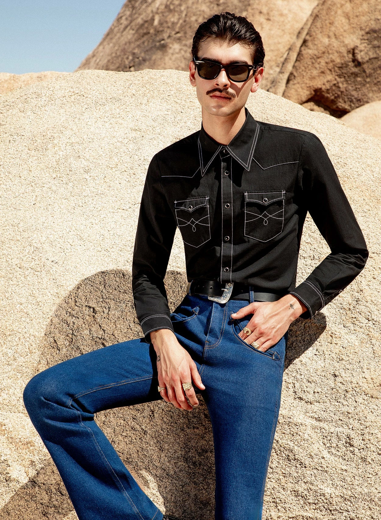 Blue Denim Western Pocket Flare Jeans 2 Blue Denim Western Pocket Flare Jeans - Image 2