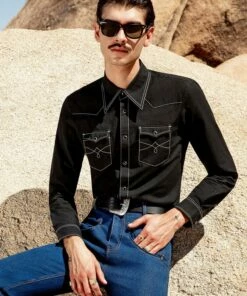 Black Denim 70's Western Shirt