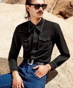 Black Denim 70's Western Shirt -US Clothing Shop BO4A0052