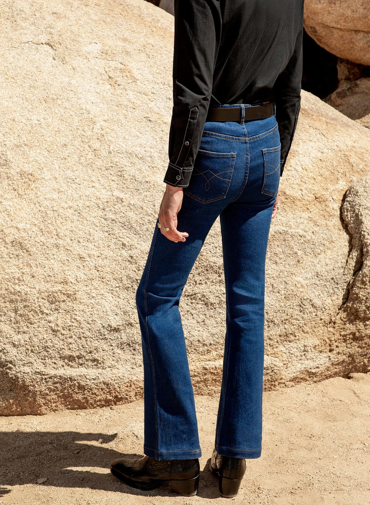 Blue Denim Western Pocket Flare Jeans 3 Blue Denim Western Pocket Flare Jeans - Image 3