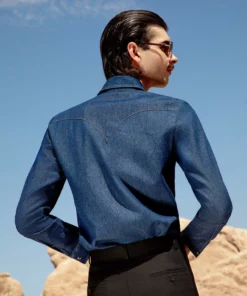 Blue Indigo Denim 70's Western Shirt -US Clothing Shop BO4A0166