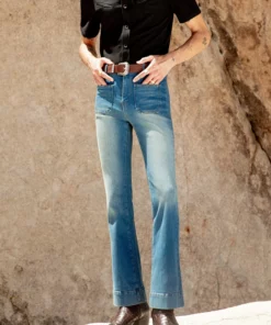 Vintage Fade Denim Flare Front Pocket Jeans -US Clothing Shop BO4A0196