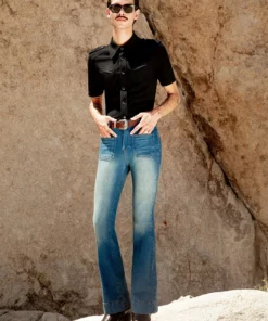 Vintage Fade Denim Flare Front Pocket Jeans