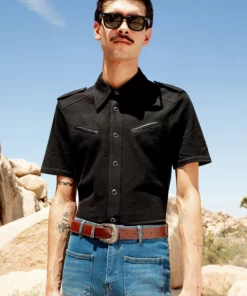 Western Leather Pocket Short Sleeve Polo