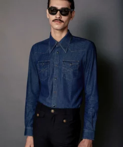 Blue Indigo Denim 70's Western Shirt -US Clothing Shop BO4A0780