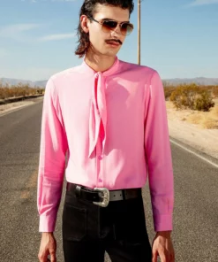 Pink Neck Tie Western Viscose Shirt