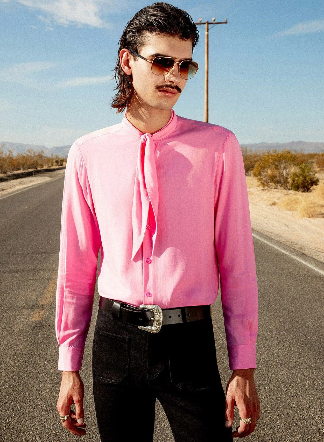 Pink Neck Tie Western Viscose Shirt 1 Pink Neck Tie Western Viscose Shirt