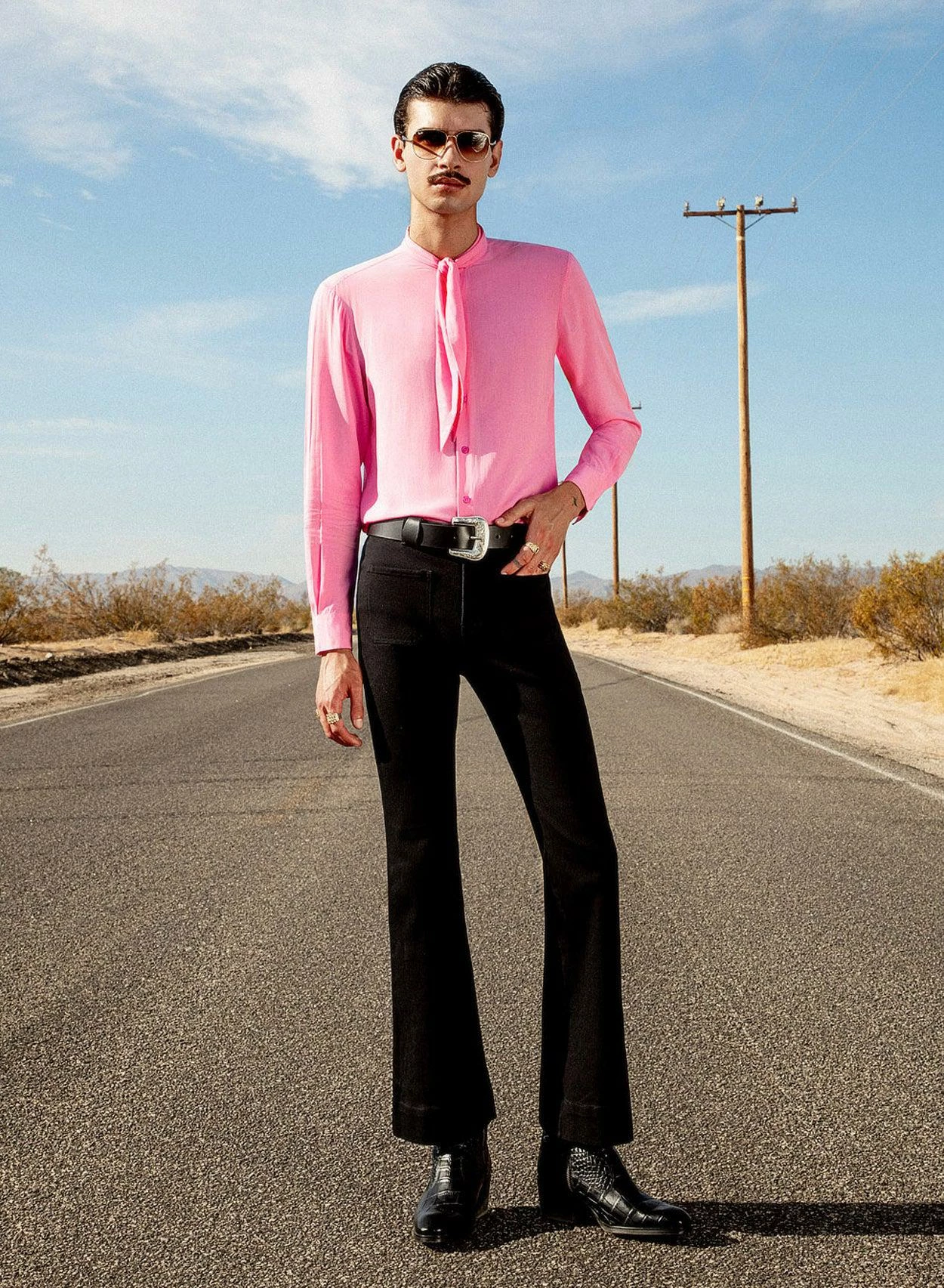 Pink Neck Tie Western Viscose Shirt 4 Pink Neck Tie Western Viscose Shirt - Image 4