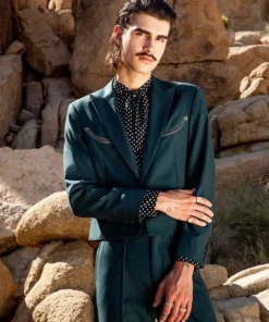 Dark Green Western Cropped Wool Blazer -US Clothing Shop BO4A9570