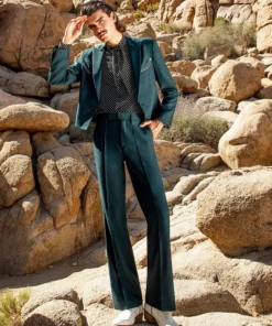 Dark Green Pin Tuck High Waisted Flared Trouser