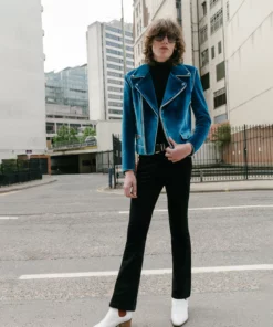 Blue Velvet Piped Biker Jacket -US Clothing Shop DSC06950