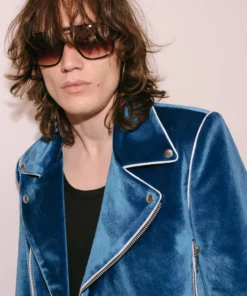 Blue Velvet Piped Biker Jacket -US Clothing Shop DSC07716