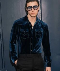 Front Page 21 Teal Velvet 70's Western Shirt