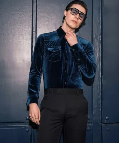 Teal Velvet 70's Western Shirt 8 Teal Velvet 70's Western Shirt -US Clothing Shop DSC3771