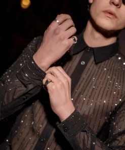 Black Chiffon Sequin Button Down Shirt -US Clothing Shop DSC4294