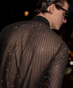 Black Chiffon Sequin Button Down Shirt -US Clothing Shop DSC4298