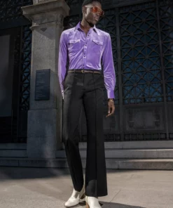 Black Pin Tuck High Waisted Flared Trouser -US Clothing Shop DSC5072