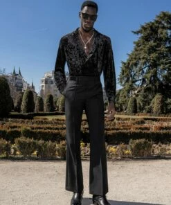 Black Pin Tuck High Waisted Flared Trouser