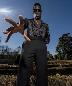 Black Pin Tuck High Waisted Flared Trouser -US Clothing Shop DSC5461