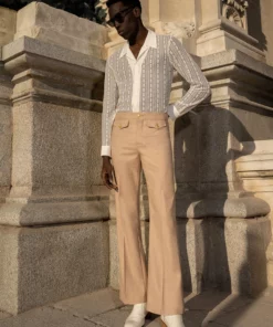 Beige Wool Gold Button Flare Trousers -US Clothing Shop DSC5663 4ab857dc 86a9 45a1 abf9 baf57665f68e