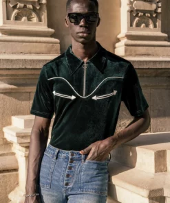 Green Velvet Western Polo Shirt -US Clothing Shop DSC5935
