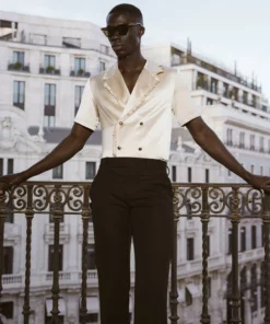 Champagne Satin Ruffle Lapel Shirt -US Clothing Shop DSC5997