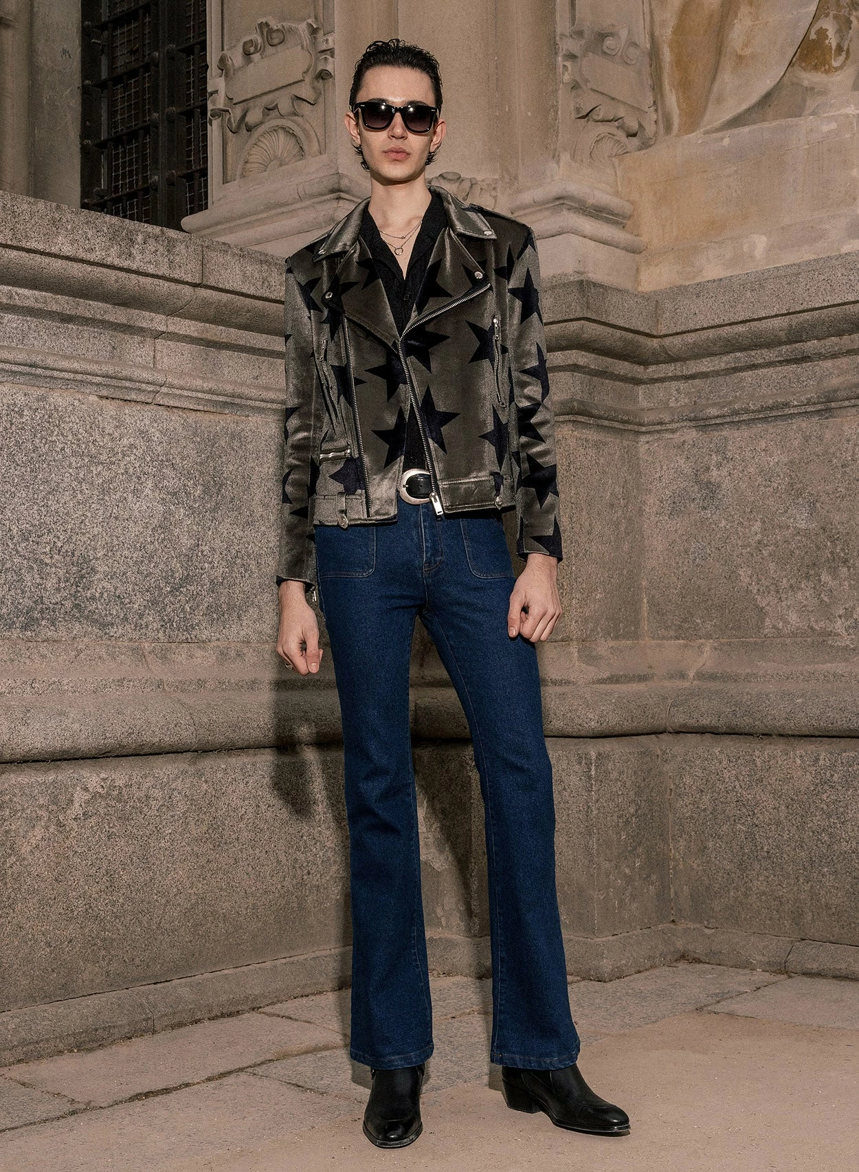 Khaki Green Star Velvet Biker 2 Khaki Green Star Velvet Biker - Image 2