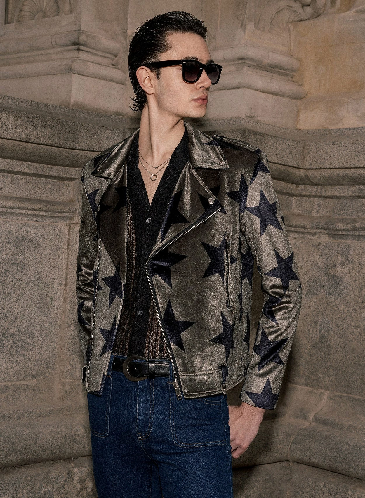 Khaki Green Star Velvet Biker 3 Khaki Green Star Velvet Biker - Image 3