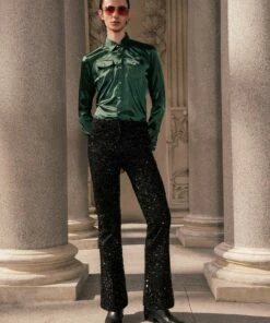 Black Sequin Flare Trousers