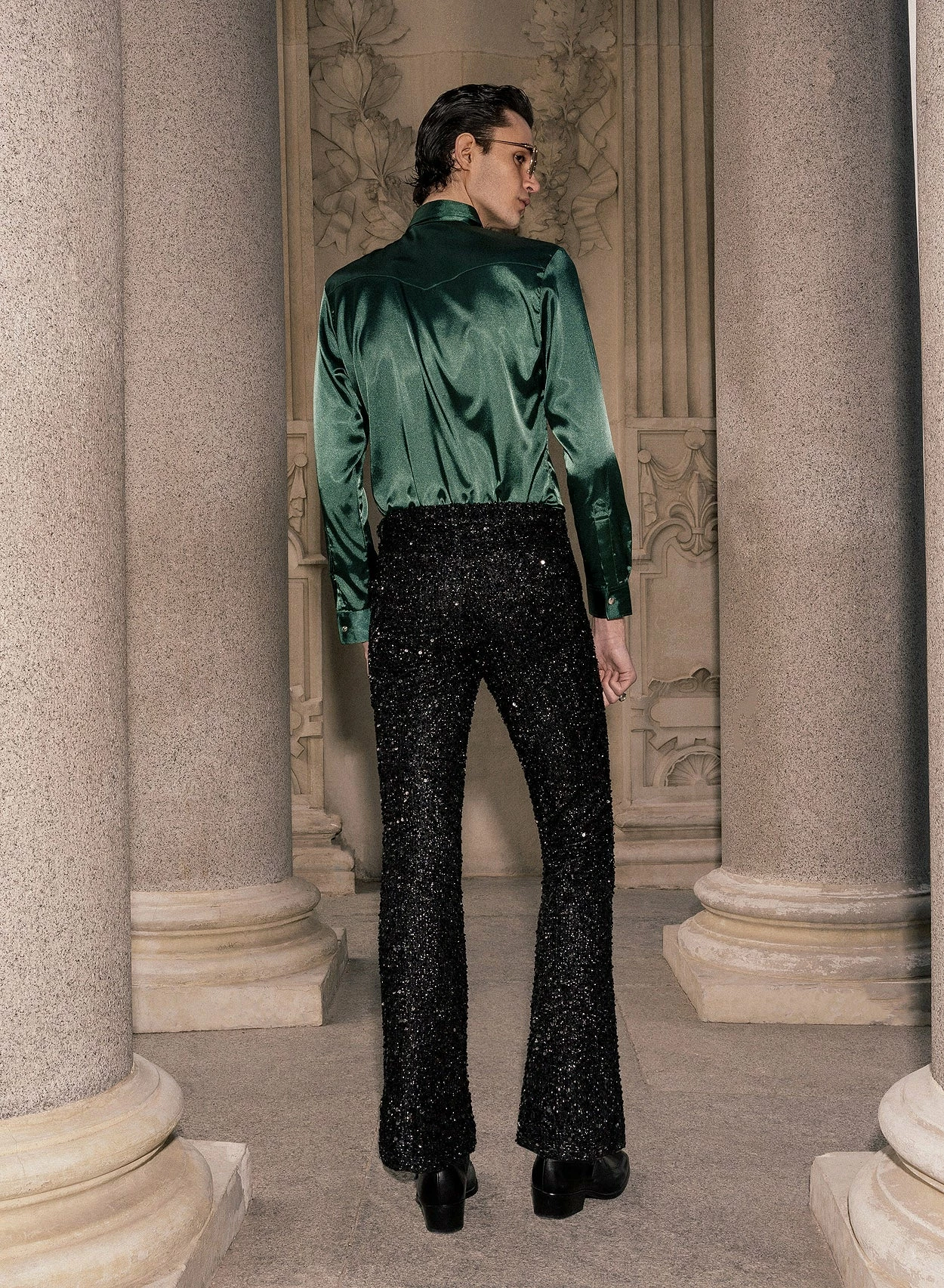 Black Sequin Flare Trousers 3 Black Sequin Flare Trousers - Image 3