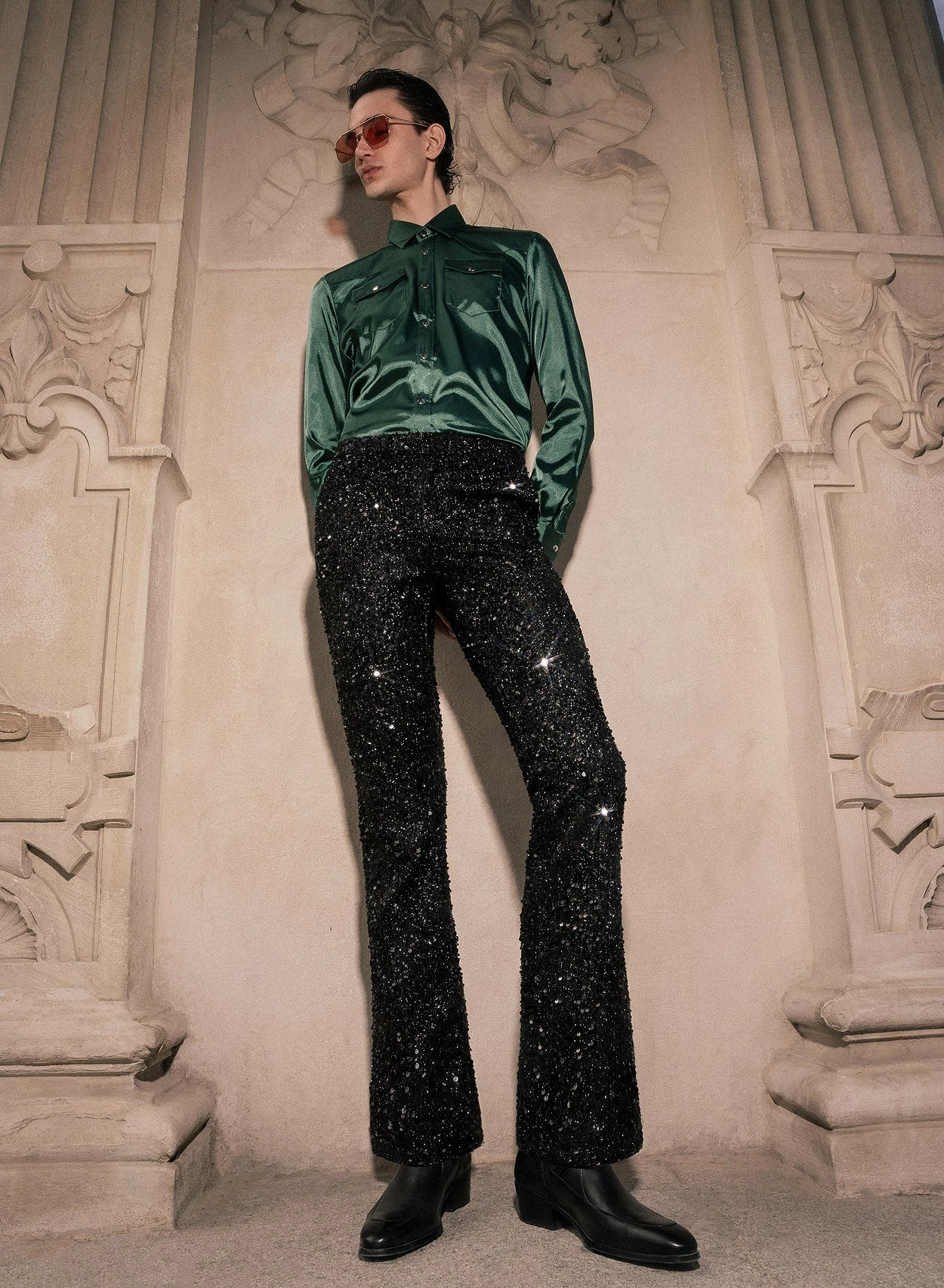 Black Sequin Flare Trousers 2 Black Sequin Flare Trousers - Image 2