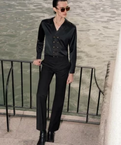 Black Double Breasted Satin Shirt 8 Black Double Breasted Satin Shirt -US Clothing Shop DSC7056