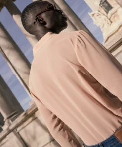 Camel V-Neck Draped Chiffon Tie Front Shirt -US Clothing Shop DSC8481