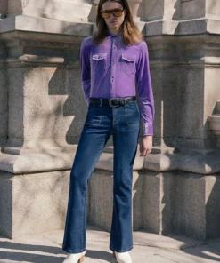 Blue 70's Front Pocket Denim Flare Jeans