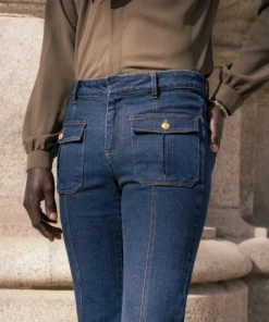 Blue Gold Button Pocket Flare Jeans -US Clothing Shop DSC8584