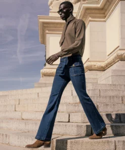 Blue Gold Button Pocket Flare Jeans -US Clothing Shop DSC8616