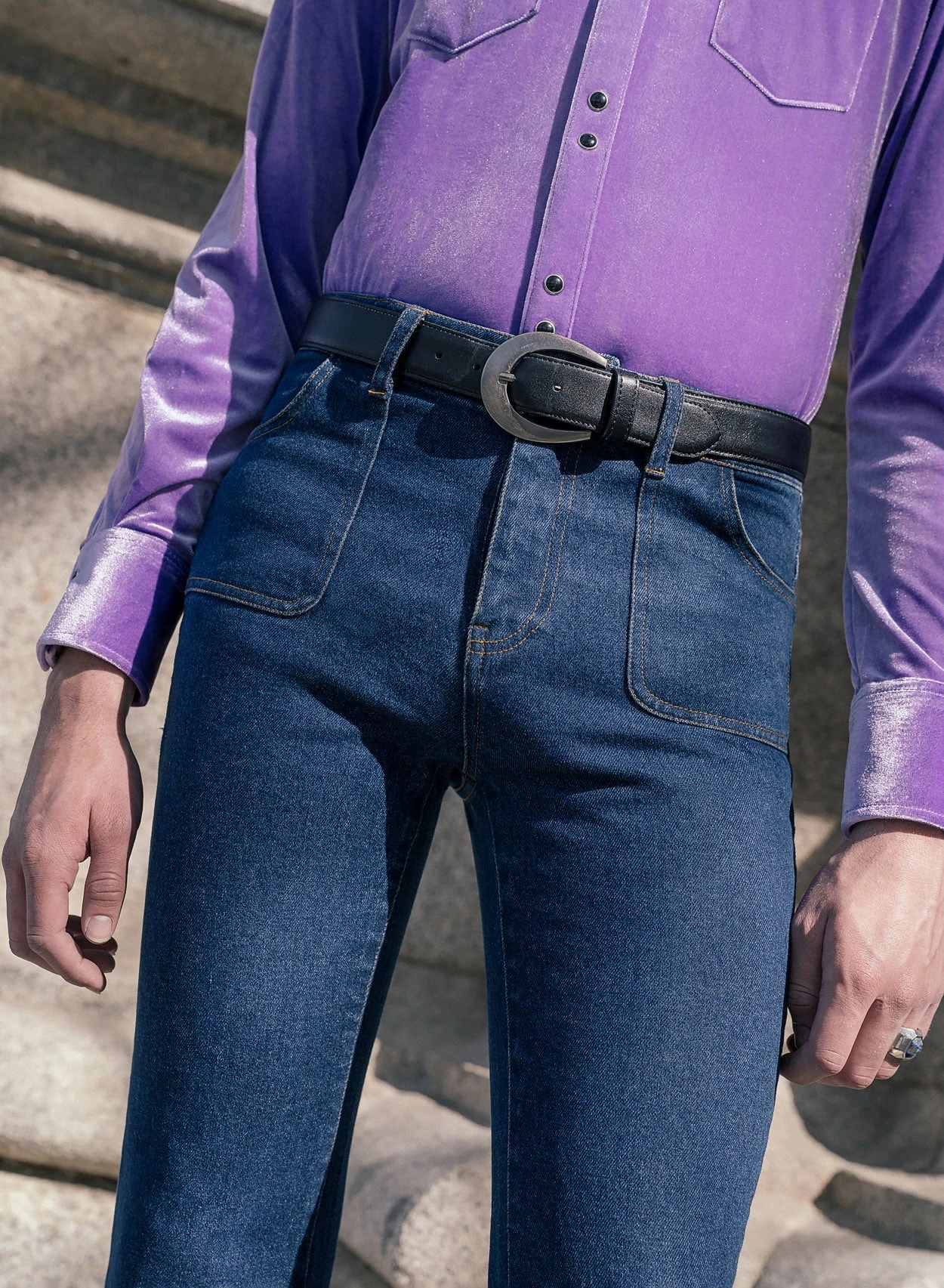 Blue 70's Front Pocket Denim Flare Jeans 7 Blue 70's Front Pocket Denim Flare Jeans - Image 7