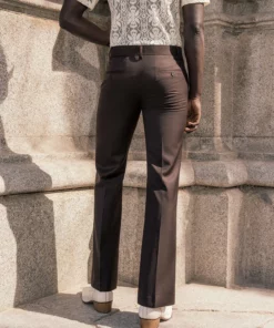 Dark Brown Wool Pin Belt Flare Trousers -US Clothing Shop DSC8922